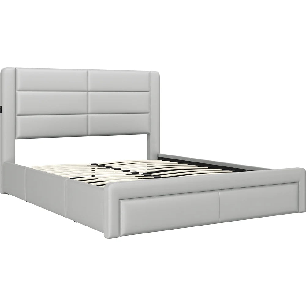 Upholstered Queen Bed with 3 Storage Drawers and USB Ports B904017