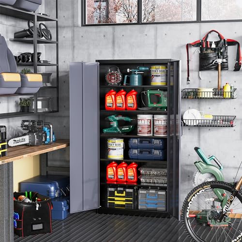 Black Metal Locking Storage Cabinet with 5 Adjustable Shelves N617