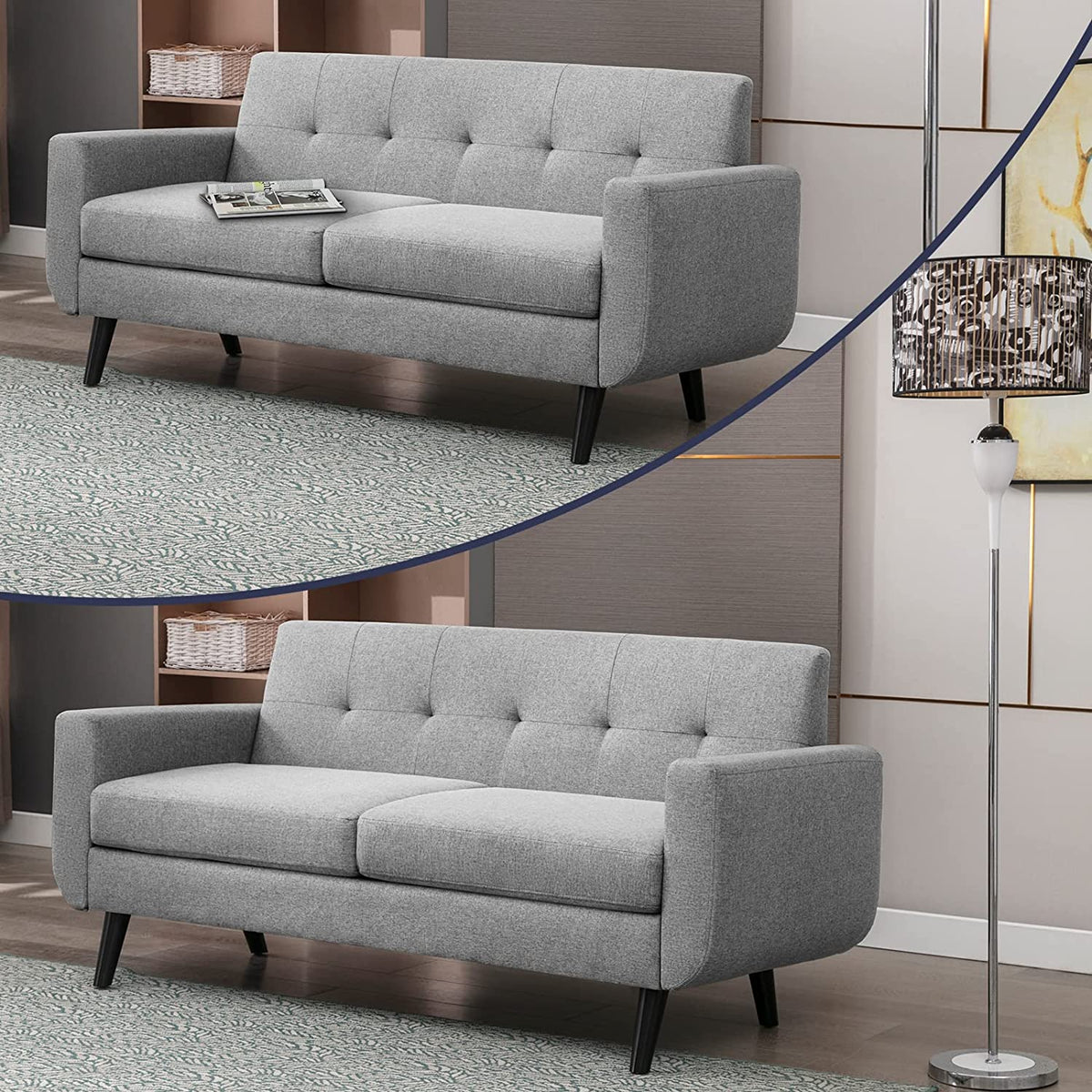68" Futon Sofa 2-Seat Loveseat with Cushion, Light Gray Y40306