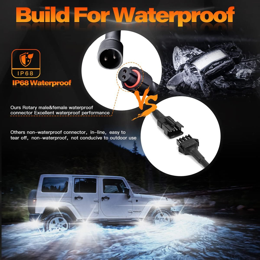 White 12Pods LED Rock Lights with 23FT Harness Fuse Switch Kit K9352