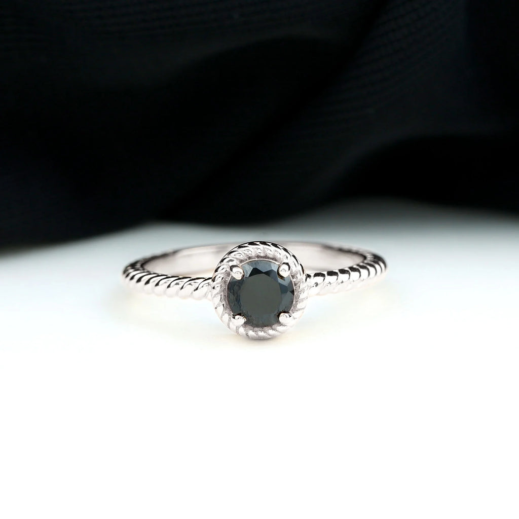 Natural Black Onyx Solitaire Ring, 925 Sterling Silver, US 4.00 V7084