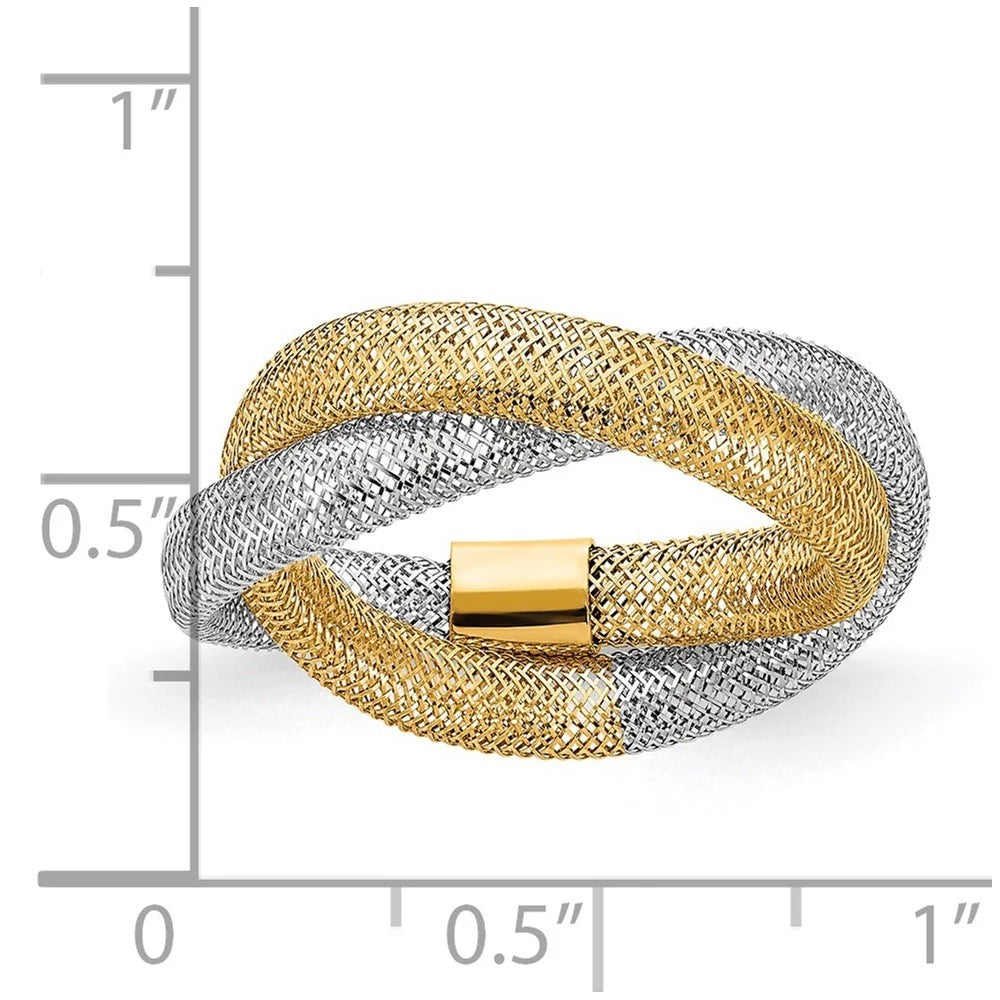 14k Two tone Gold Woven Mesh Stretch Ring Size 7.00 8mm Wide W206