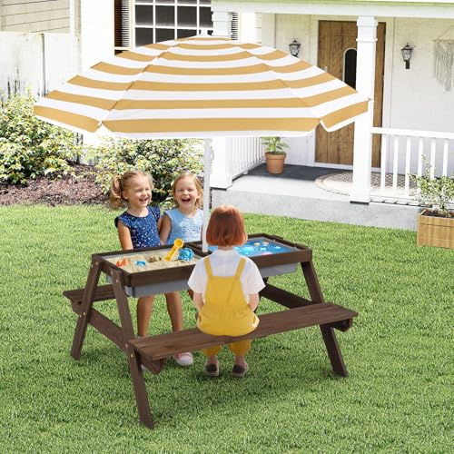 Kids Wooden Picnic Table and Chair Set with Umbrella V8177