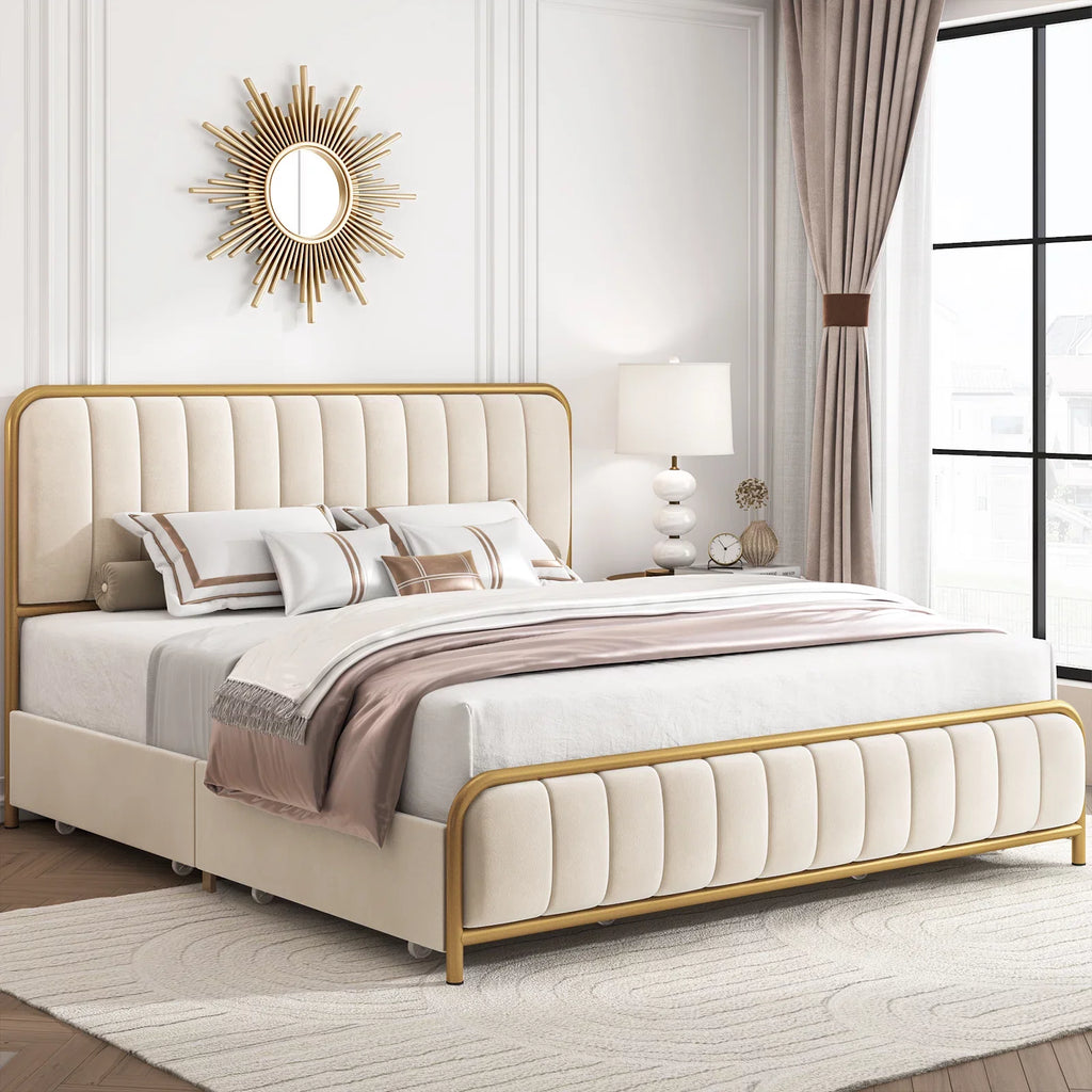 Queen Size 4 Drawer Upholstered Platform Bed C6905