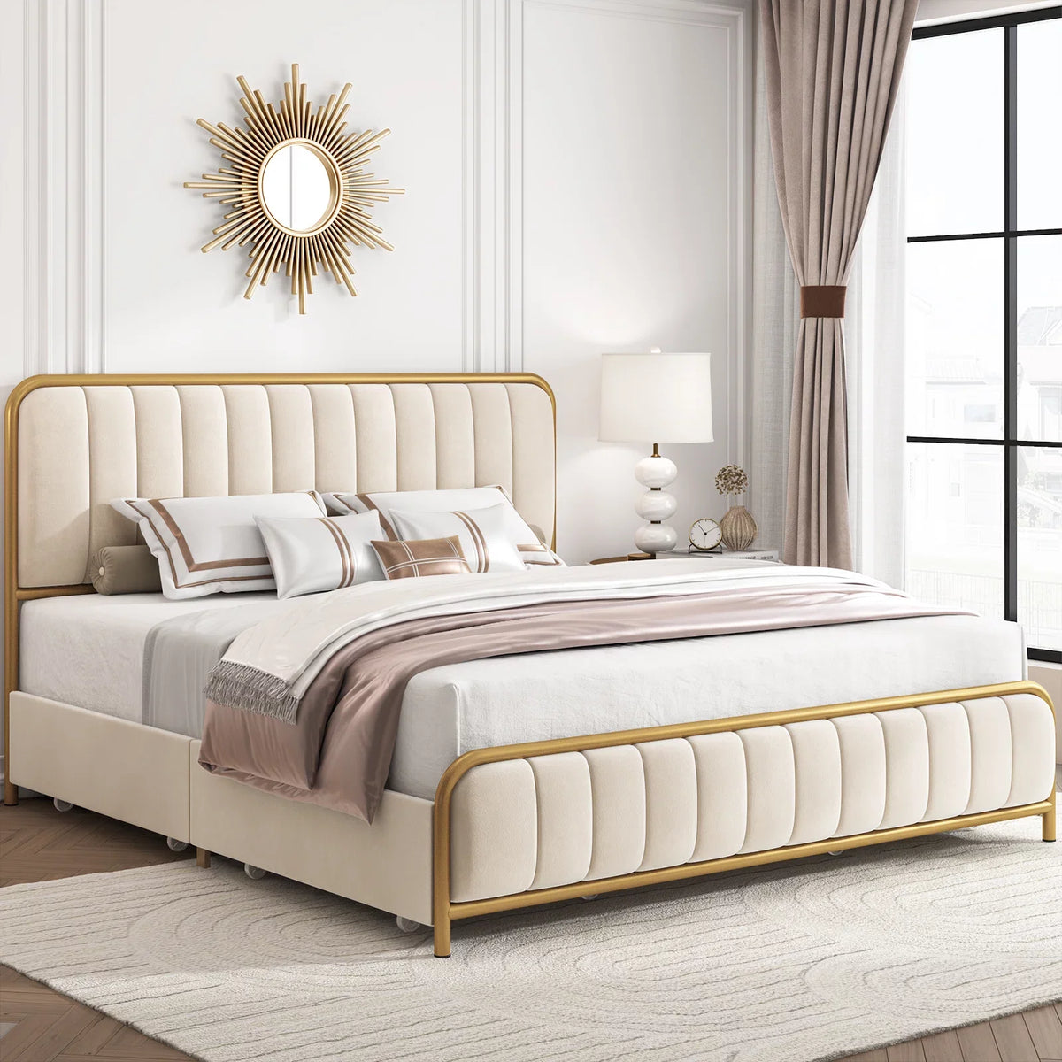 Queen Size 4 Drawer Upholstered Platform Bed C6905