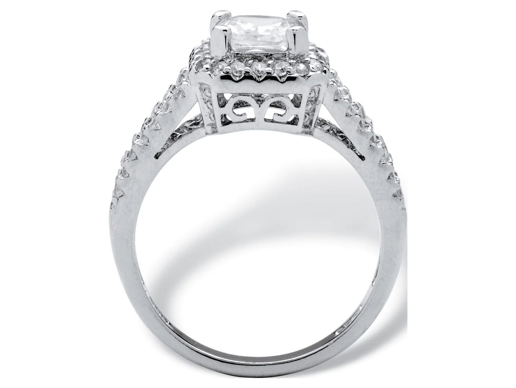 Princess-Cut Cubic Zirconia Engagement Ring in Platinum over Sterling Silver A9168