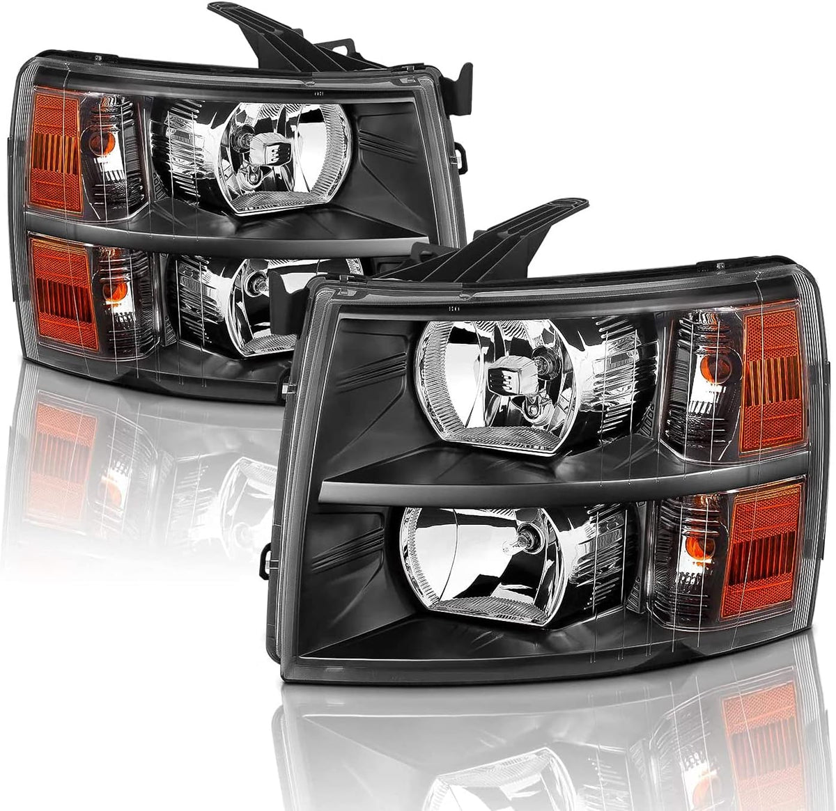 Black Housing Clear Reflector Headlights Assembly Set C69392