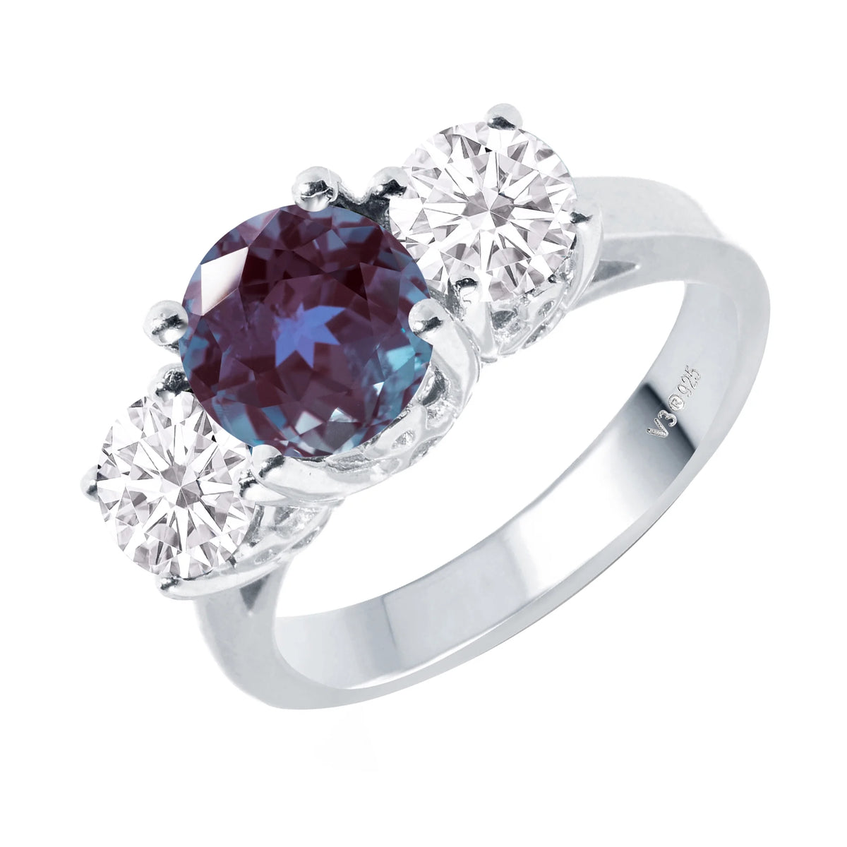 Three Stone Ring with Alexandrite and Moissanite K652