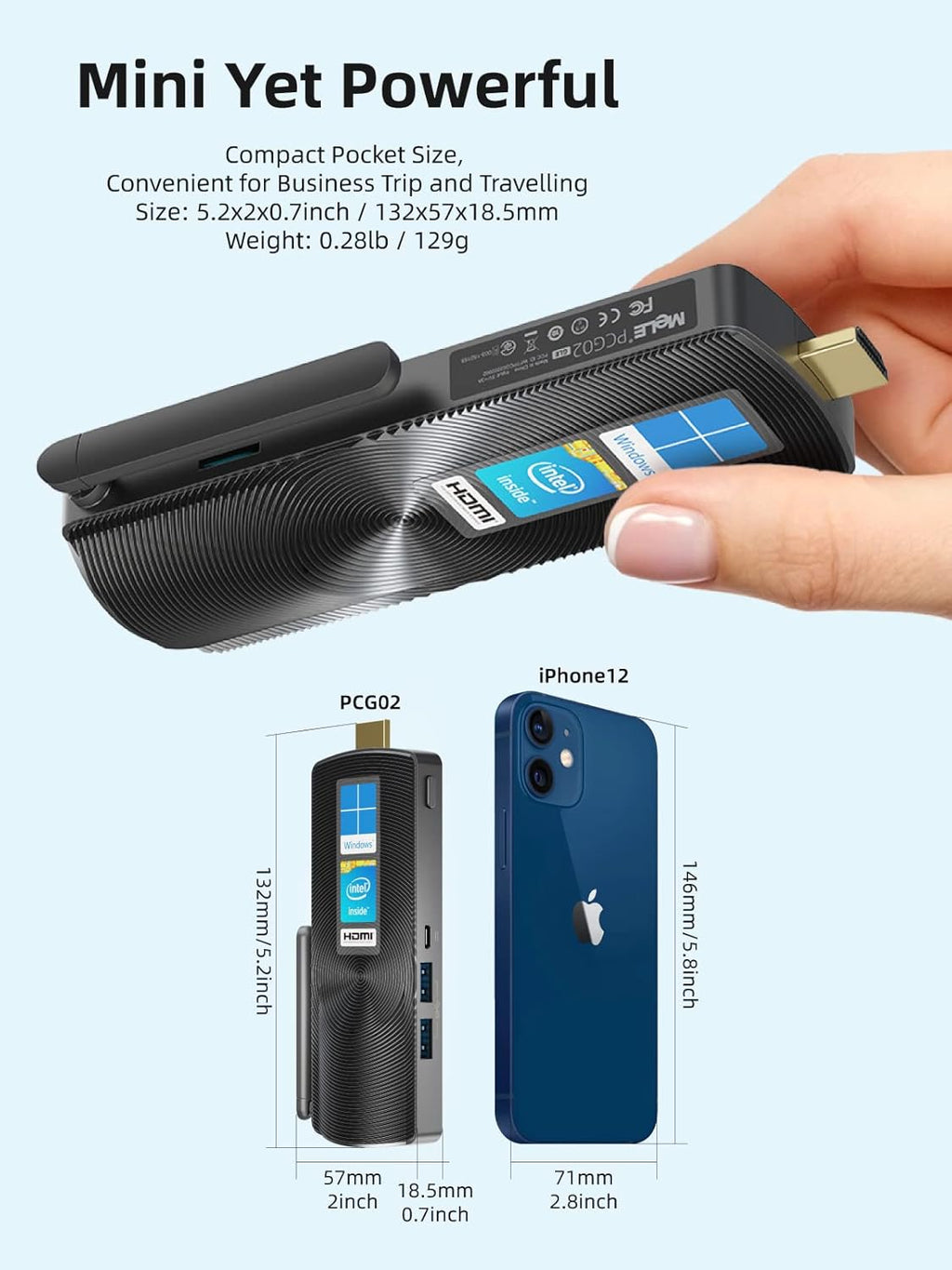 Mini PC Stick Fanless Windows 11 Pro Celeron J4125 8GB/256GB Small Computer Y536