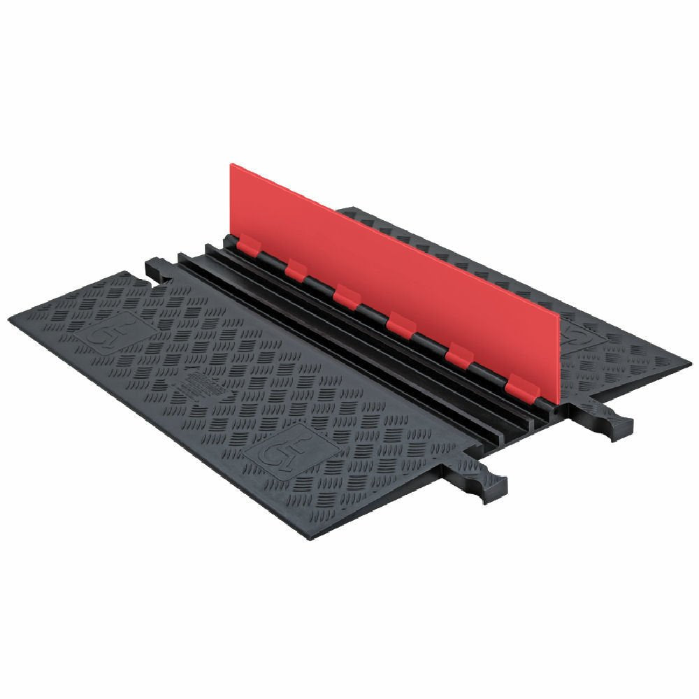 Heavy Duty 3 Channel Low Profile Cable Protector with Orange Lid and Black Ramp T5525