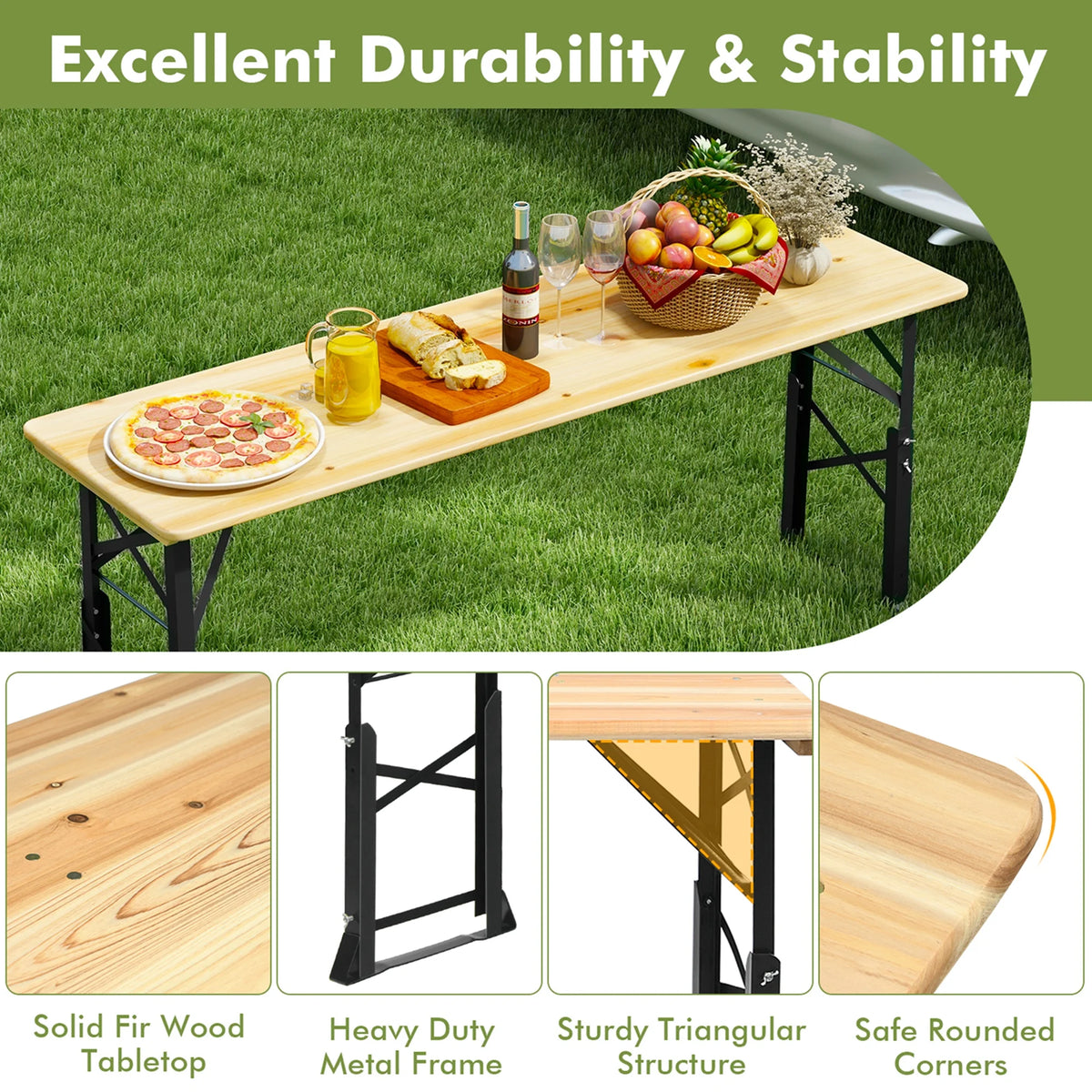 5.5 Ft Folding Wood Picnic Table J763