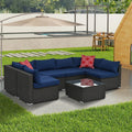 7 Piece PE Rattan Patio Furniture Set with Cushions and Glass Coffee Table U4559