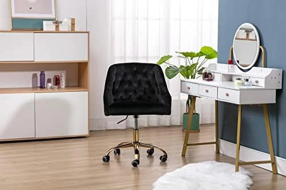 Pink Velvet Upholstered Swivel Desk Chair with Wheels L187