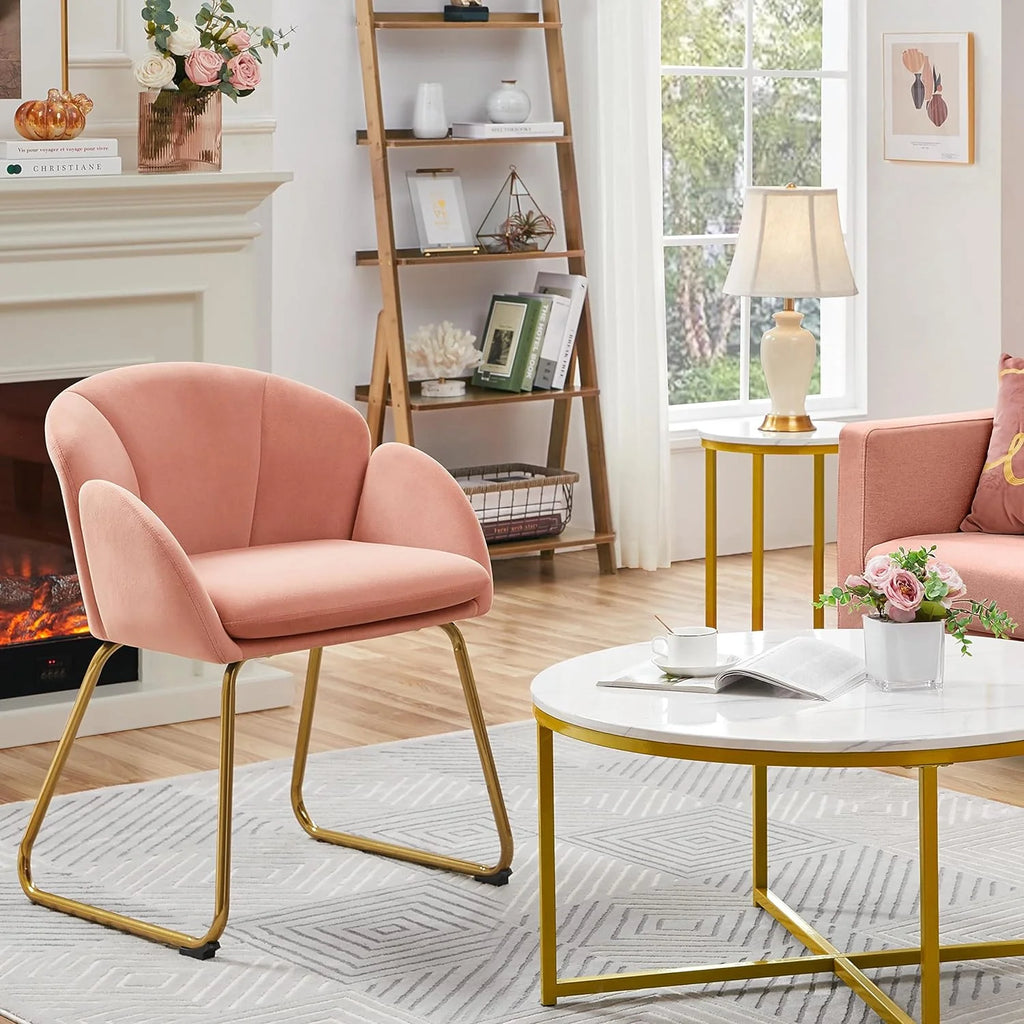 Flower Velvet Barrel Chair with Golden Metal Legs Q830