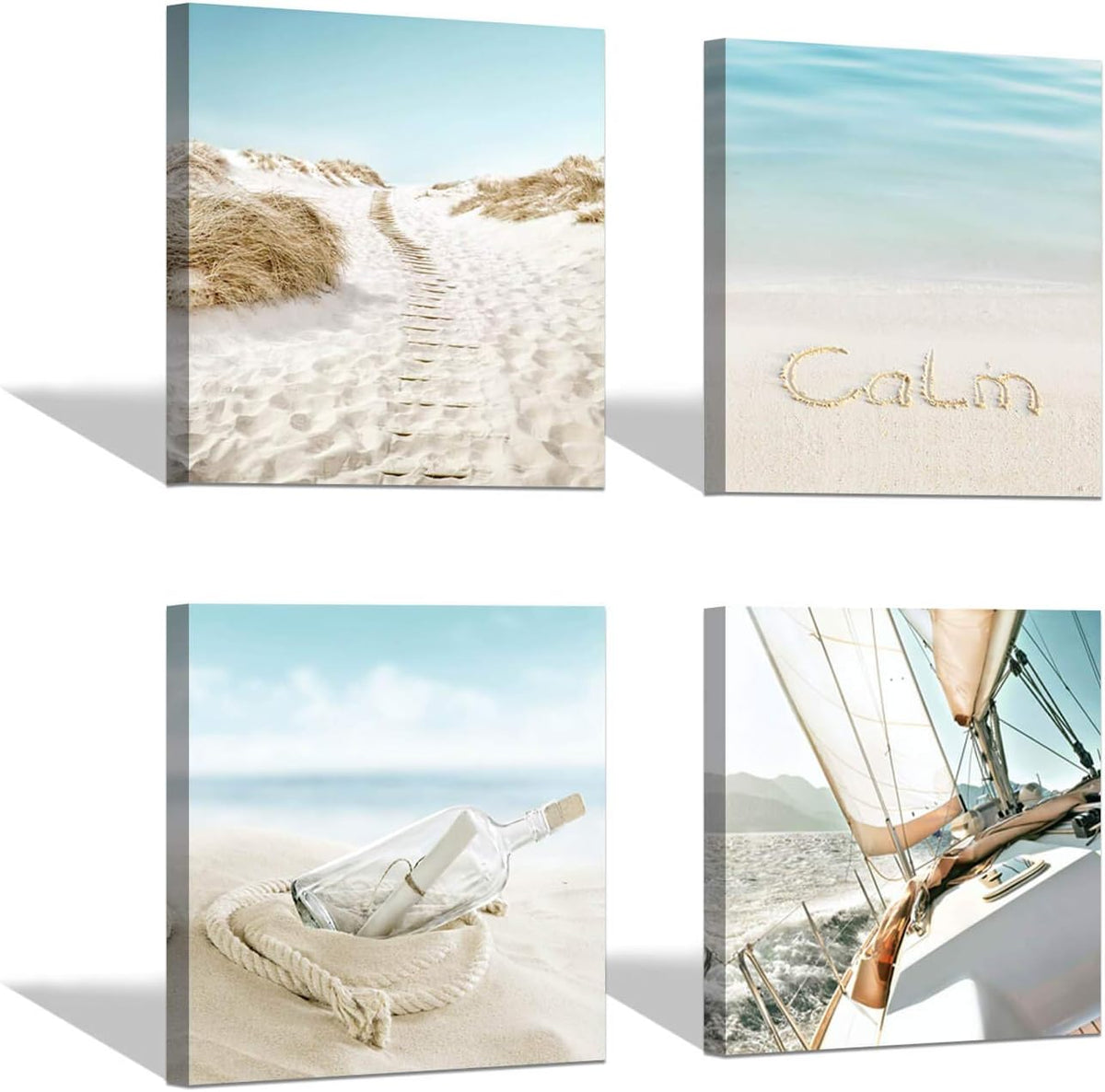 Coastal Beach Canvas Wall Art, Ocean Themed Artwork, 24'' x 12'' x 2 Panels + 12'' x 12'' x 2 Panels F15292