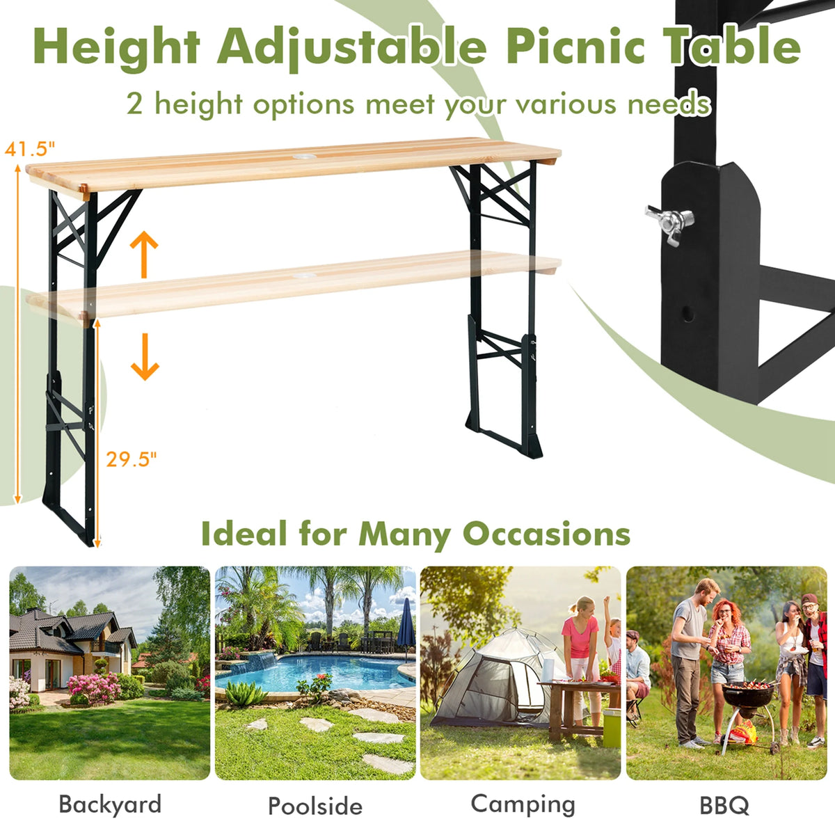 5.5 Ft Folding Wood Picnic Table J763