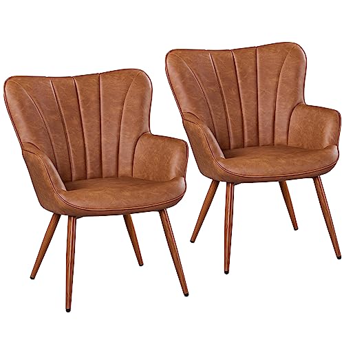 Brown PU Leather Armchair with Metal Legs B4569