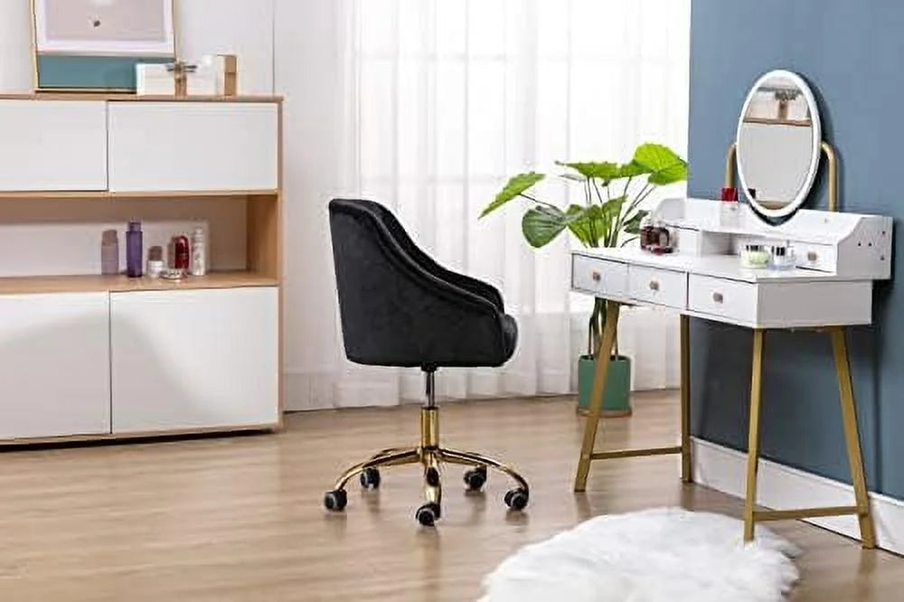 Pink Velvet Upholstered Swivel Desk Chair with Wheels L187
