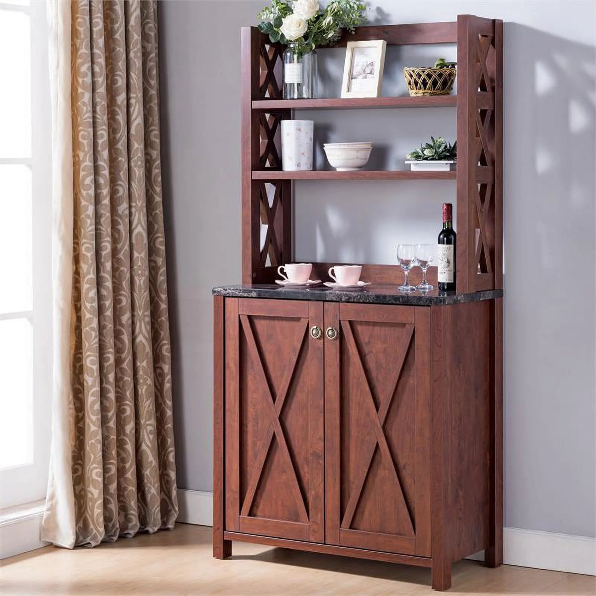 Rustic Wood Multi-Storage Baker Rack K538