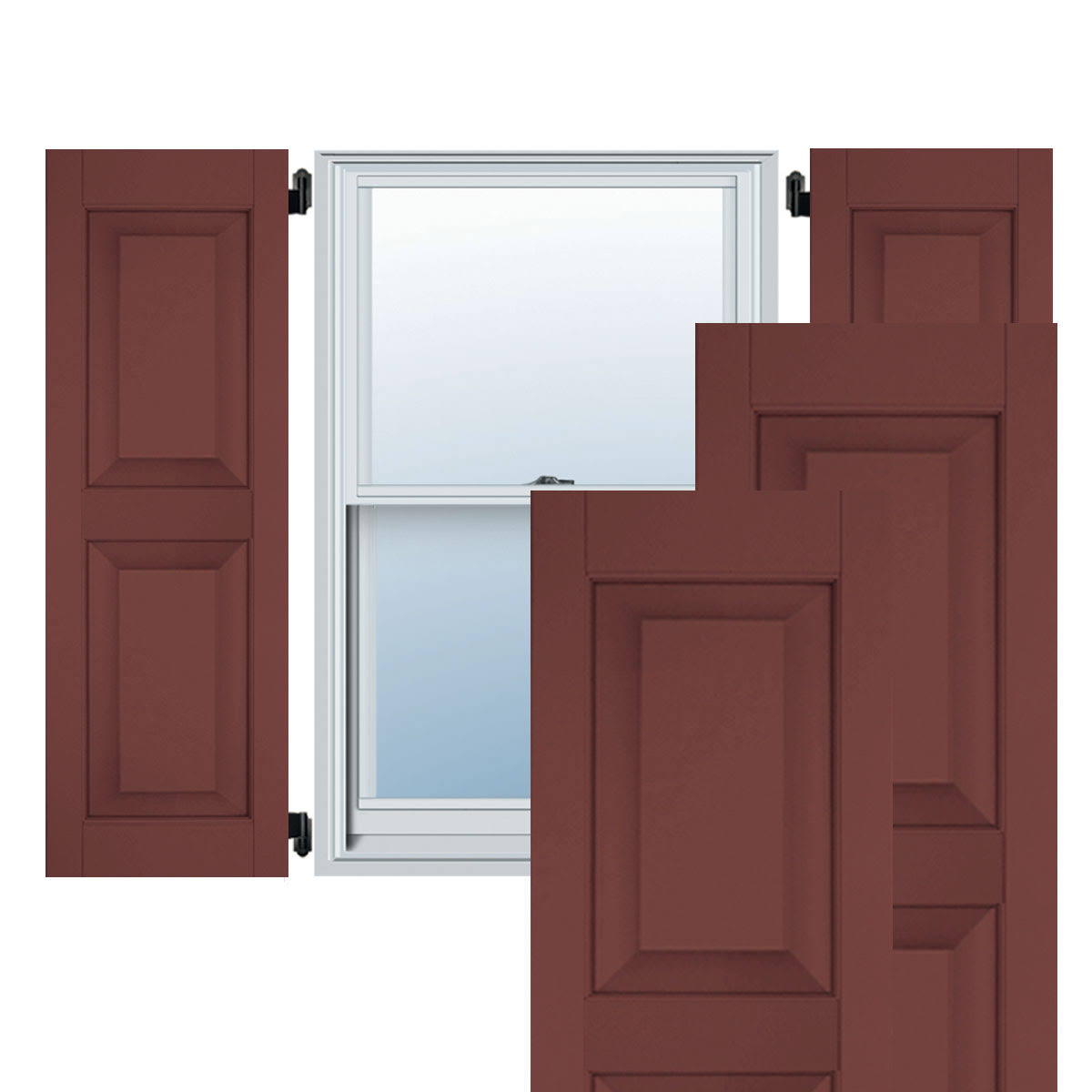Exterior Real Wood Pine Raised Panel Shutters (Per Pair), 18x22 W x 46x22 H, Cottage Red A22898