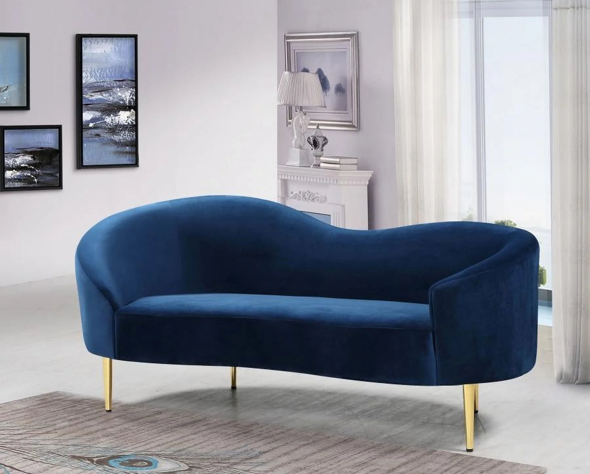 Navy Velvet 2Pcs Sofa & Loveseat Set W5539