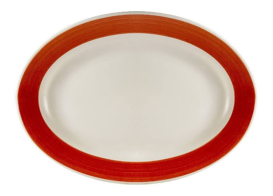 Red Stoneware Oval Rolled Edge Rainbow Platter F74689