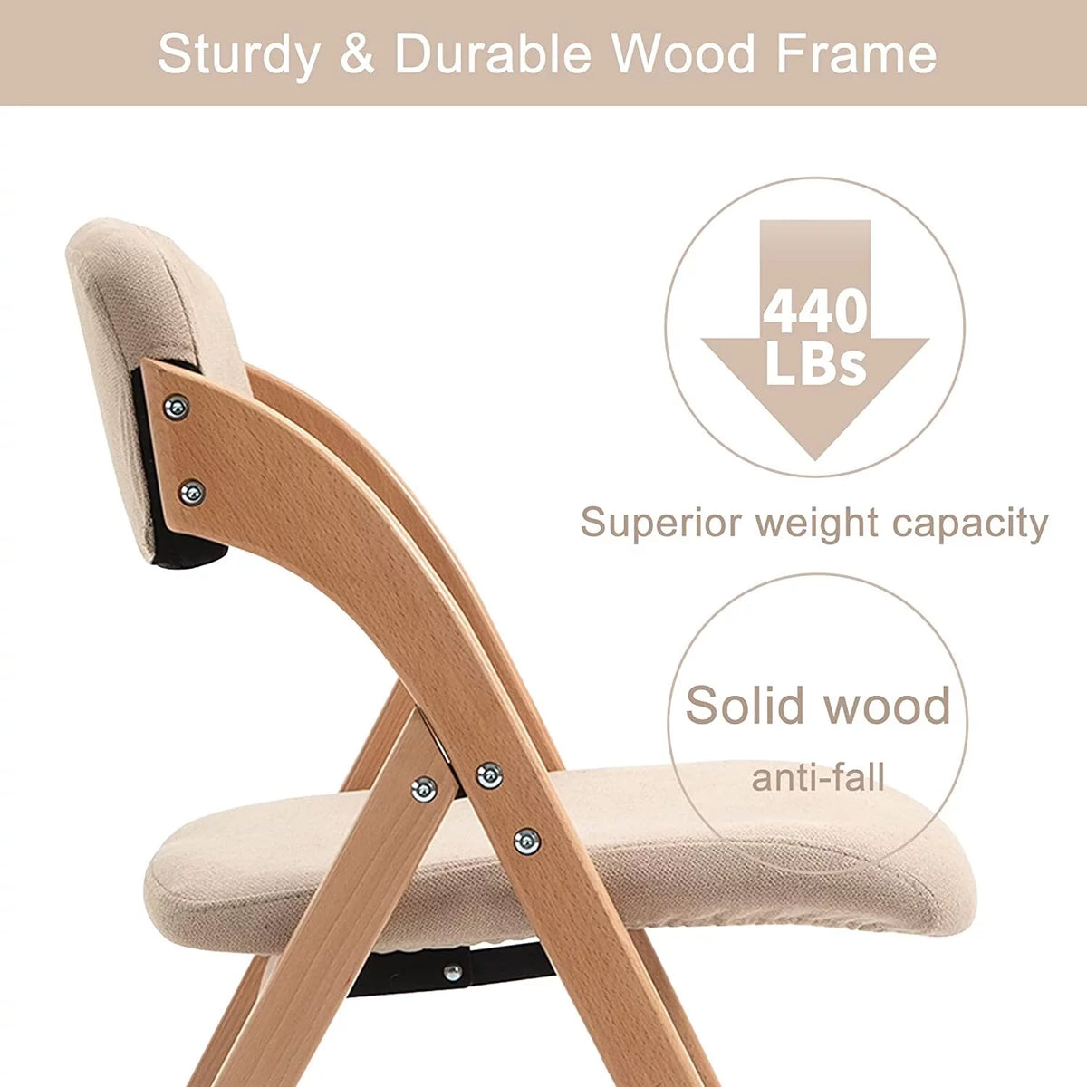 Beige Wooden Stackable Dining Folding Chairs Set of 2 T1025