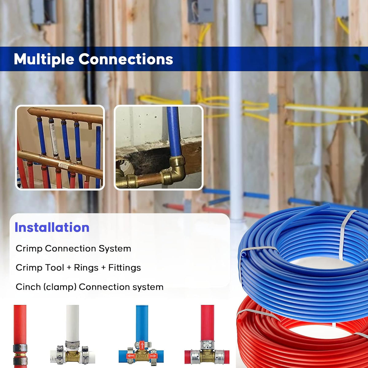 2 Rolls 1/2 Inch X 50 Ft Blue And Red PEX Pipe A52676