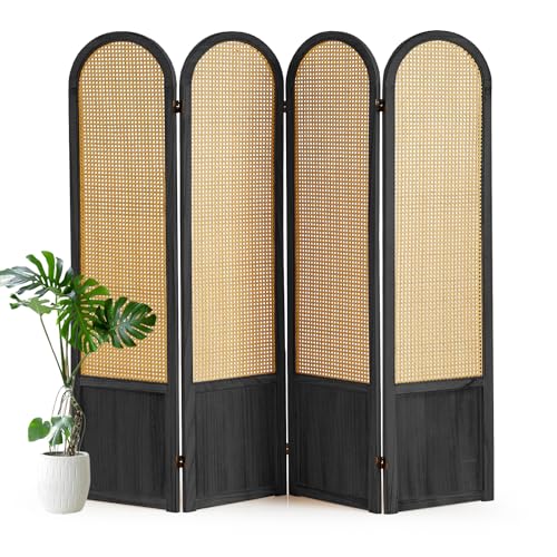 5.9 Ft Tall Hand-Woven Rattan 3 Panels Folding Room Divider J67077