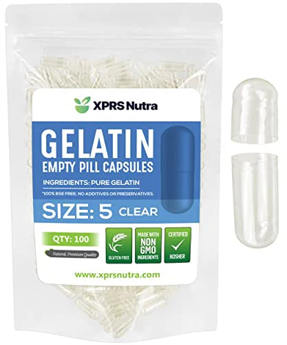 100 Count Clear Size 5 Empty Gelatin Capsules J530