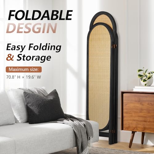 5.9 Ft Tall Hand-Woven Rattan 3 Panels Folding Room Divider J67077