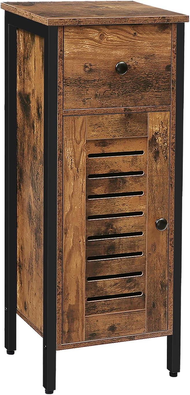 Rustic Brown Storage Cabinet with Drawer and Height-Adjustable Shelves M5594