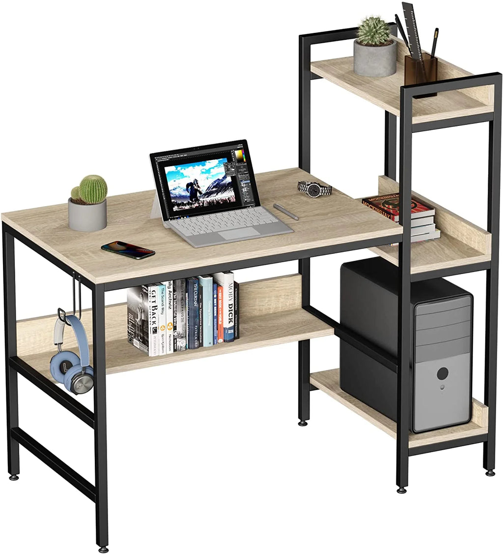 Oak Computer Office Desk with Storage Shelves Z431