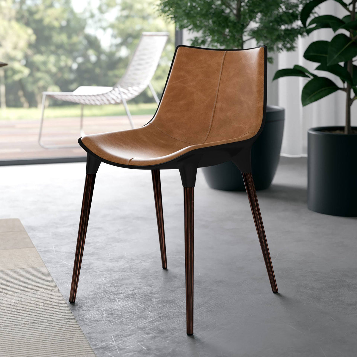 Aged Caramel Leather Dining Chair I19500