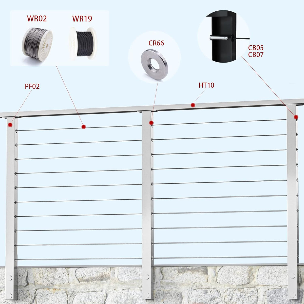 4PACK Brushed Stainless Steel Square Cable Railing Post 36''x2''x2'' Pre-Drilled O764577