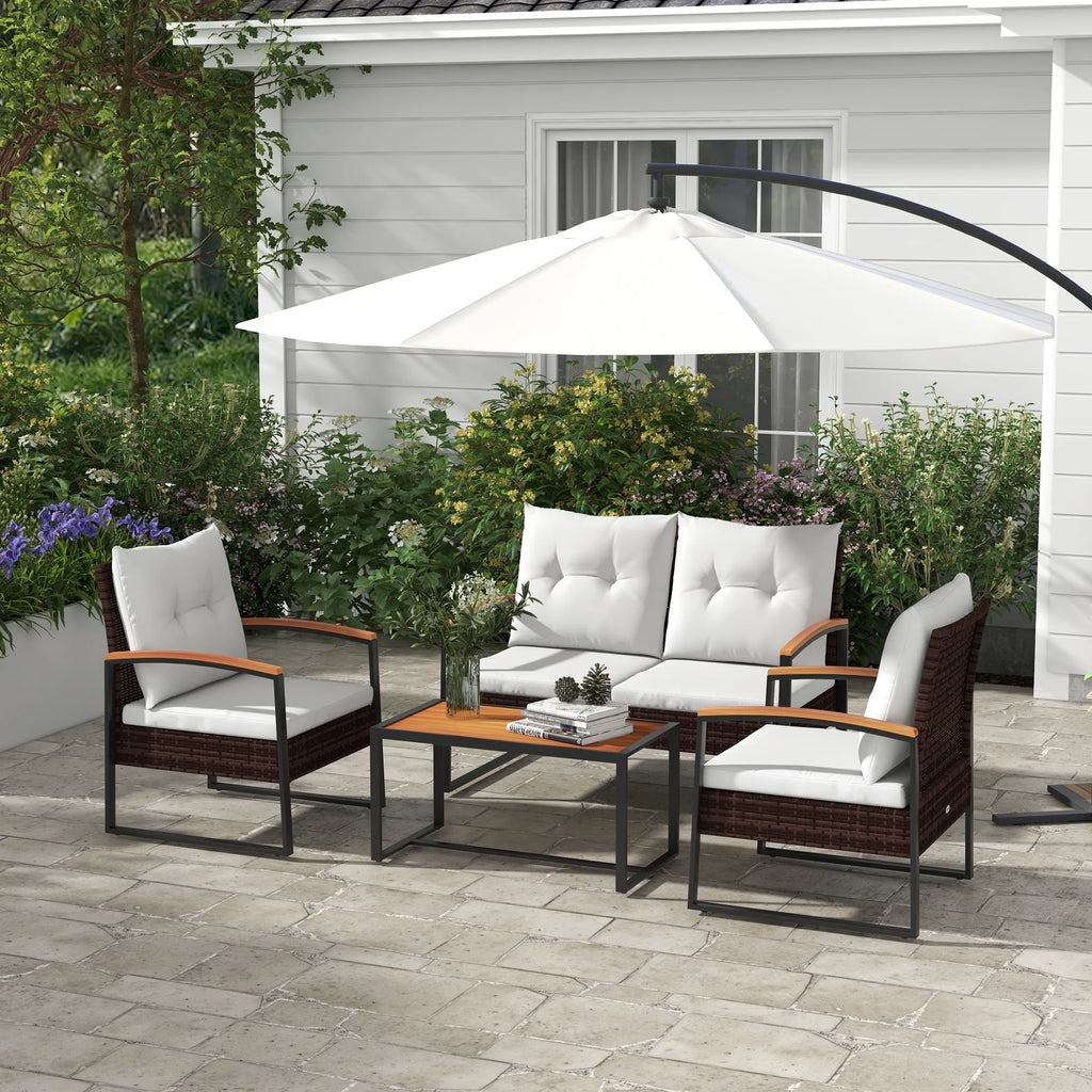 4 PCs White Patio Furniture Set U6637