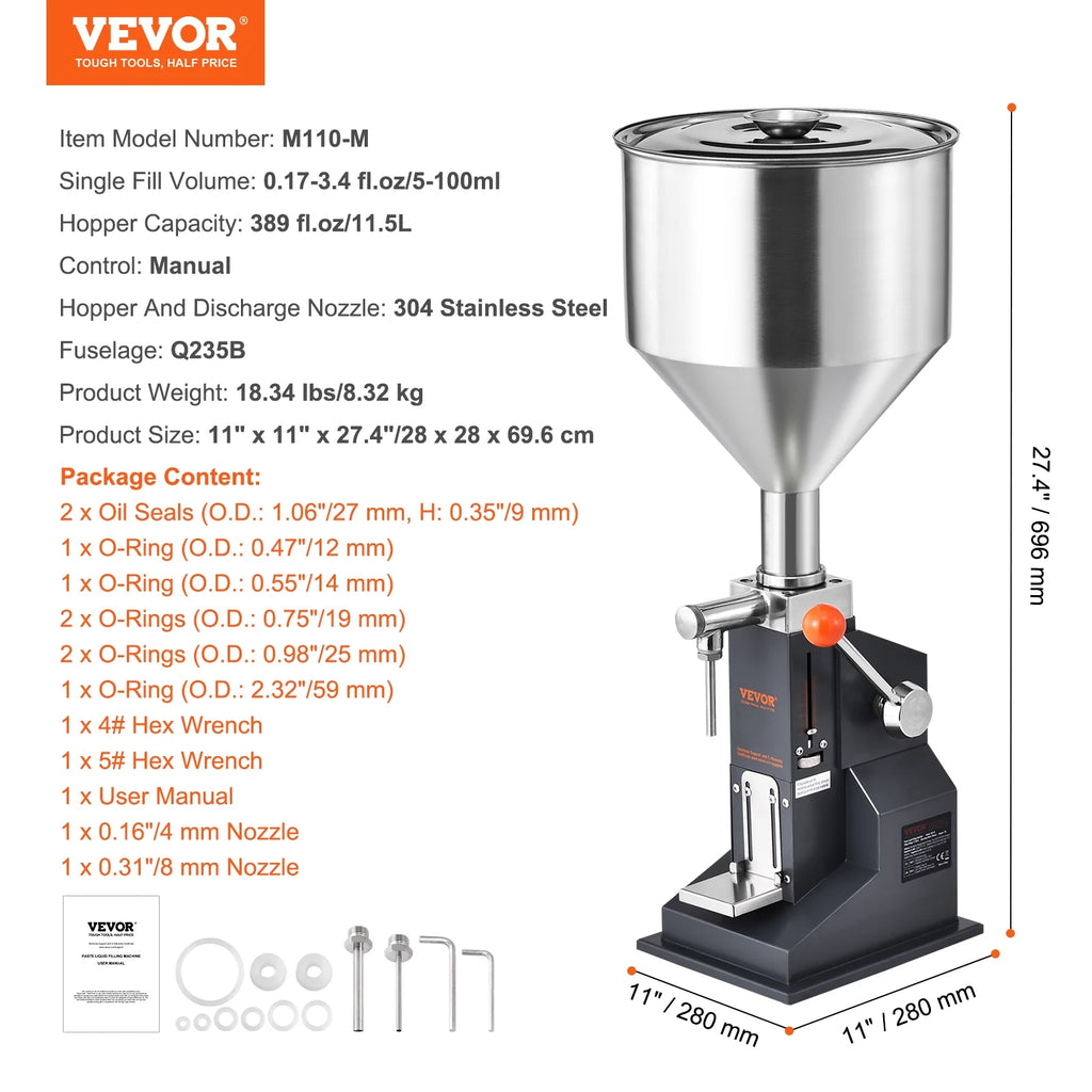 Manual Liquid Filling Machine 5-100ml Adjustable S10962