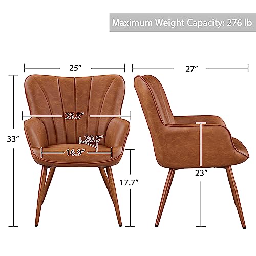 Brown PU Leather Armchair with Metal Legs B4569