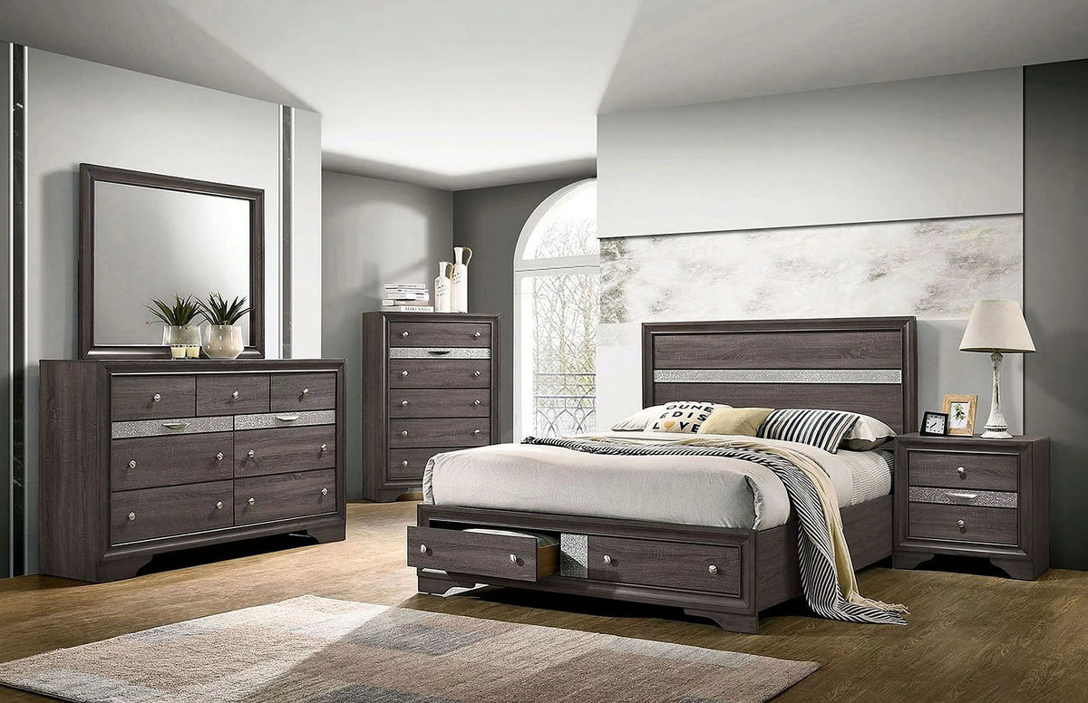 Gray Queen Size Solid Wood Bedroom Furniture 4pc Set L634