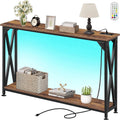 2 Tiers Console Sofa Table with Power Outlet and Open Storage Shelf Y155558