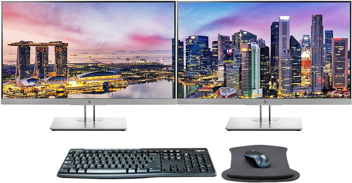 24 Inch Full HD IPS LED-Backlit LCD Monitor 2-Pack Bundle with Wireless Keyboard and Mouse Combo N59380