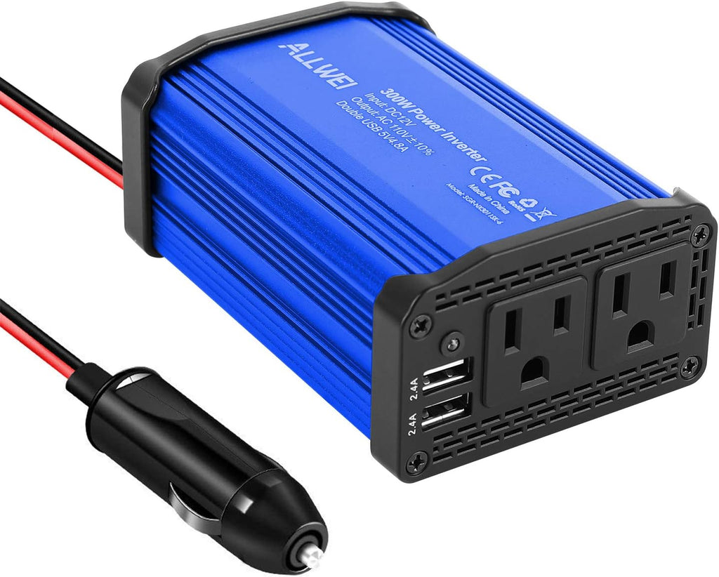 300W Power Inverter Car DC 12V to 110V AC Converter Dual USB Charging Ports Black Pack of 2 E4151