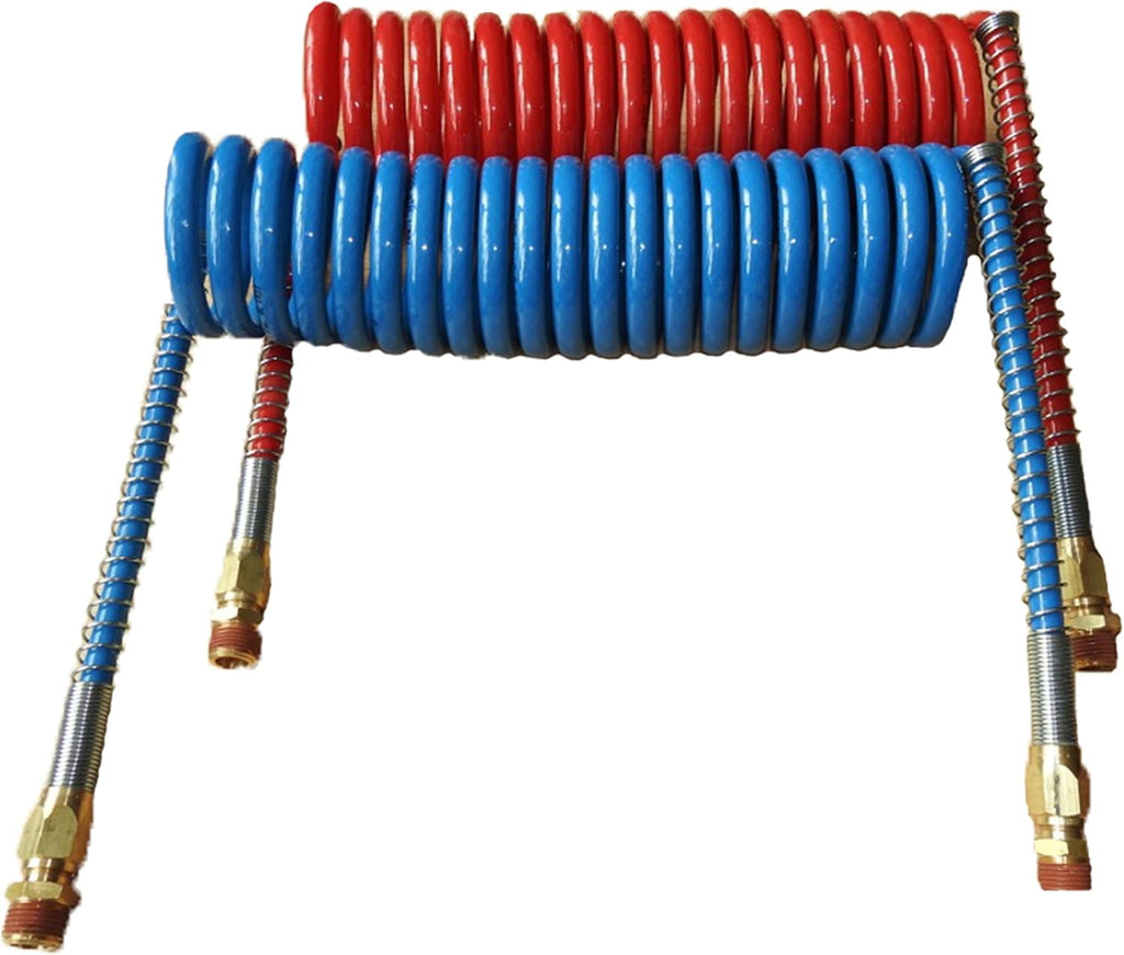 COILED AIR SET LINE ASSEMBLY RED & BLUE TRUCK TRAILER BRAKE COIL SET, 15' LENGTH; 2 X 12" LEADS Pack of 2 M6552