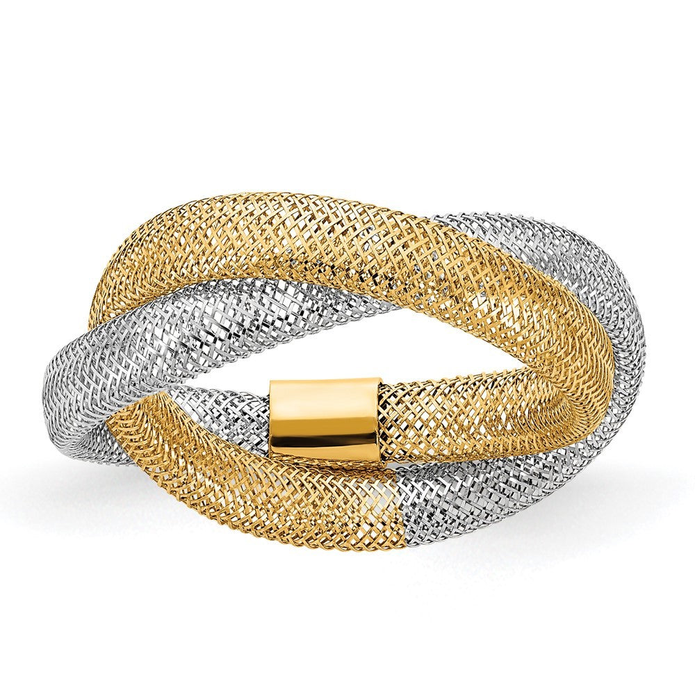 14k Two tone Gold Woven Mesh Stretch Ring Size 7.00 8mm Wide W206