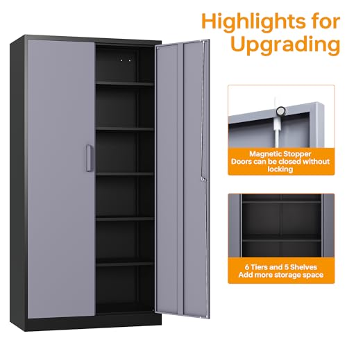 Black Metal Locking Storage Cabinet with 5 Adjustable Shelves N617