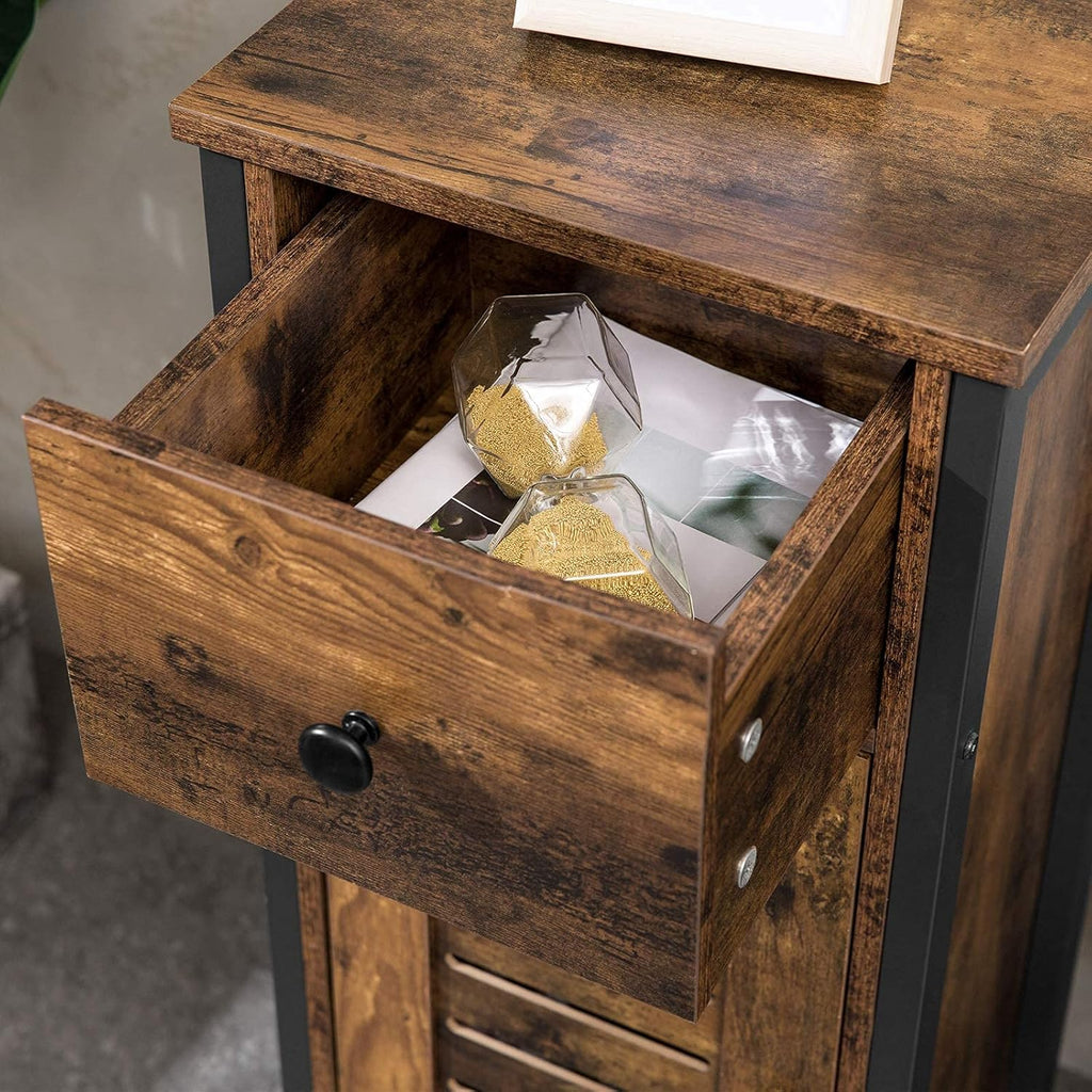 Rustic Brown Storage Cabinet with Drawer and Height-Adjustable Shelves M5594