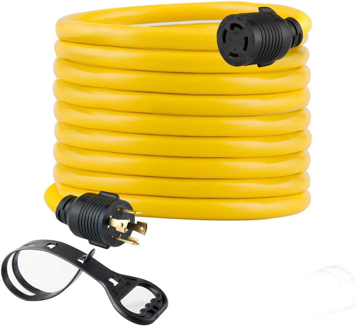 25FT Heavy Duty Generator Locking Power Cord NEMA L14-30P/L14-30R, 4X10 Gauge SJTW Cable, 125/250V 30Amp 7500 Watts Yellow E227785