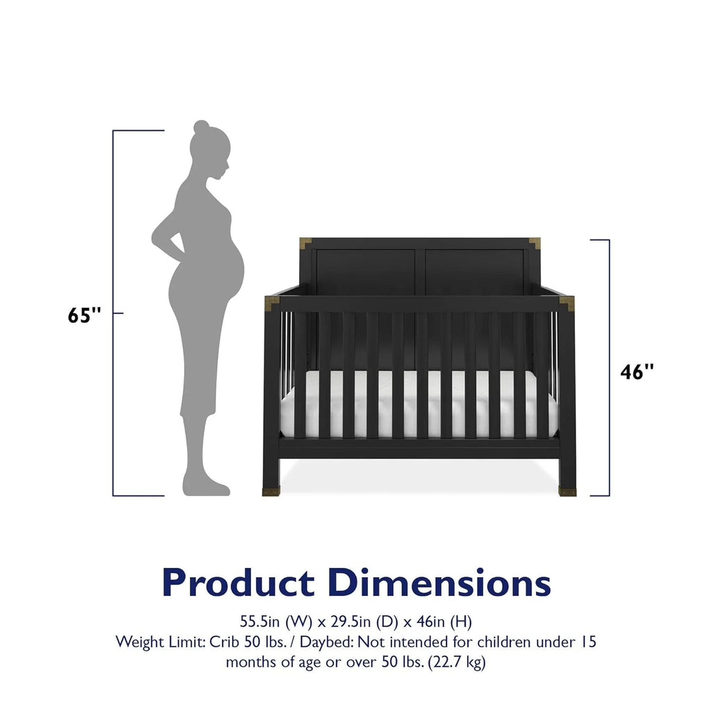Black 5-in-1 Convertible Crib Solid Pine Wood B383784