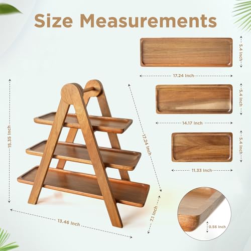 3 Tier Wooden Serving Tray Set of 2 Tongs S361796