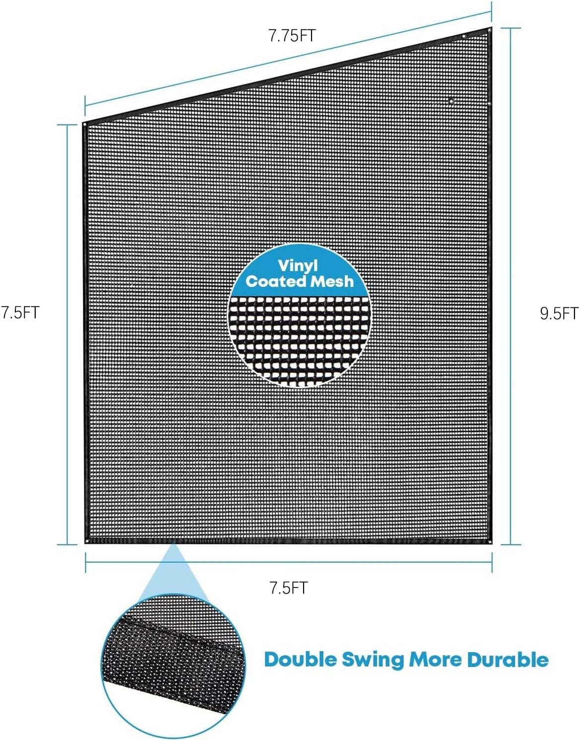 RV Awning Side Sun Shade 9’ x 7’ Black Mesh Screen Kit V11721